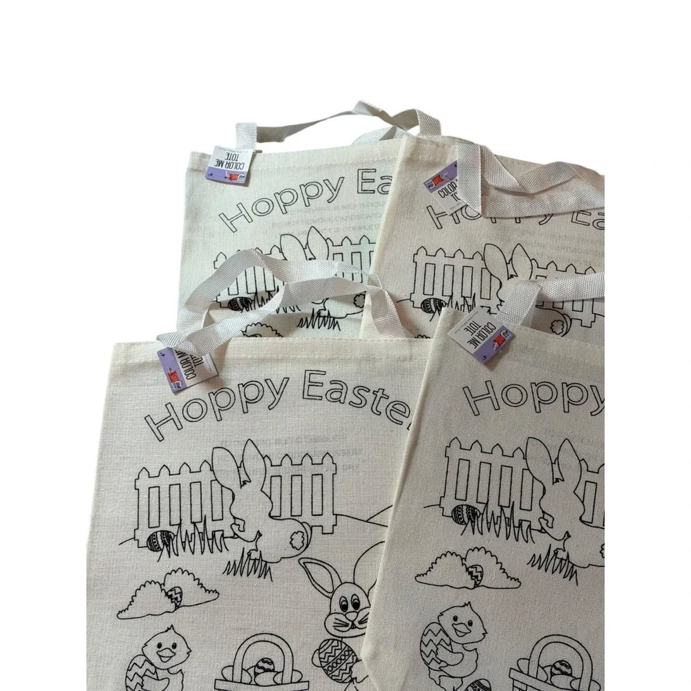 NWT Color Me Tote Bag 4Pcs Cream Canvas Personalize Craft Coloring Activity Kids